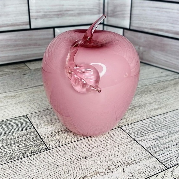 Vintage Fenton Art Glass Apple Paper Weight Pink Dusty Rose